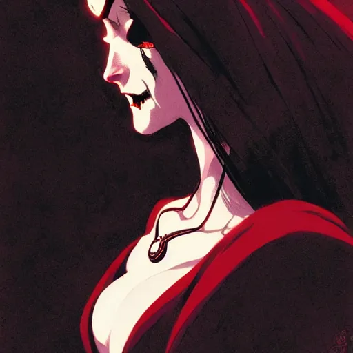 Prompt: beautiful vampire witch, evil, closeup, cinematic, dramatic, powerful, super detailed and intricate, by koson ohara, by darwyn cooke, by greg rutkowski, by satoshi kon