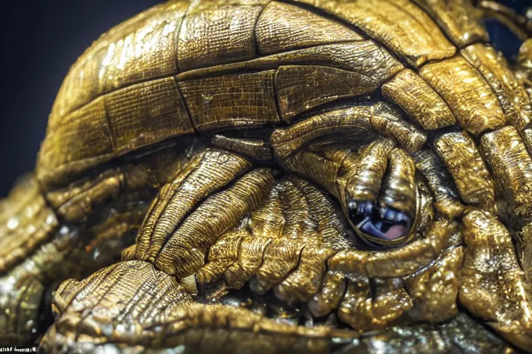 Prompt: photo taken of an epic intricate, ultra detailed, super realistic animatronic of a trilobite creature on display in a workshop, created by weta workshop, zoomed in shots, photorealistic, sharp focus, f 0. 4, face centred, macro photography, golden ratio, golden hour