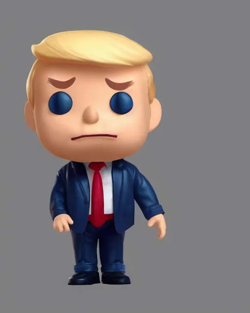 Prompt: full body 3 d render of baby chubby donald trump as a funko pop, studio lighting, white background, blender, trending on artstation, 8 k, highly detailed