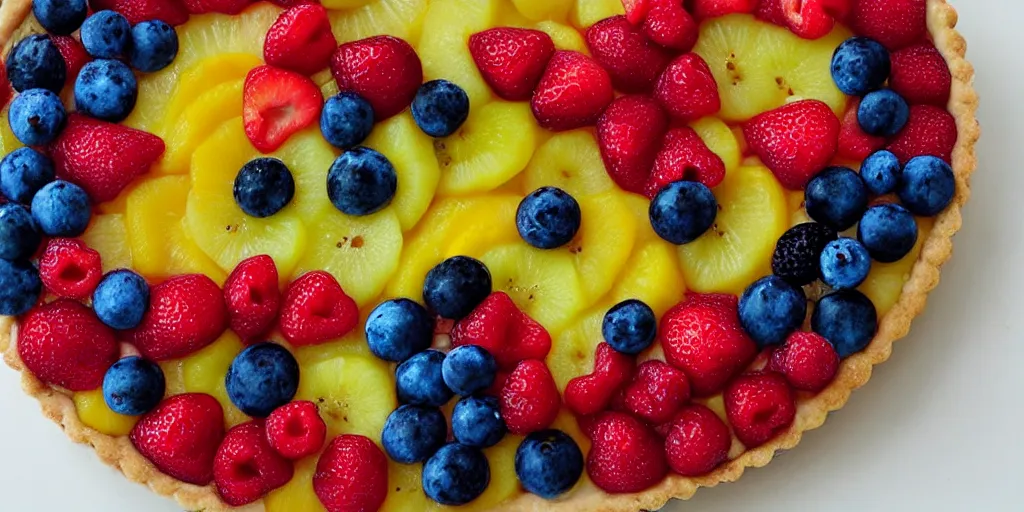 Prompt: delicious fruit tart full of needles sticking out