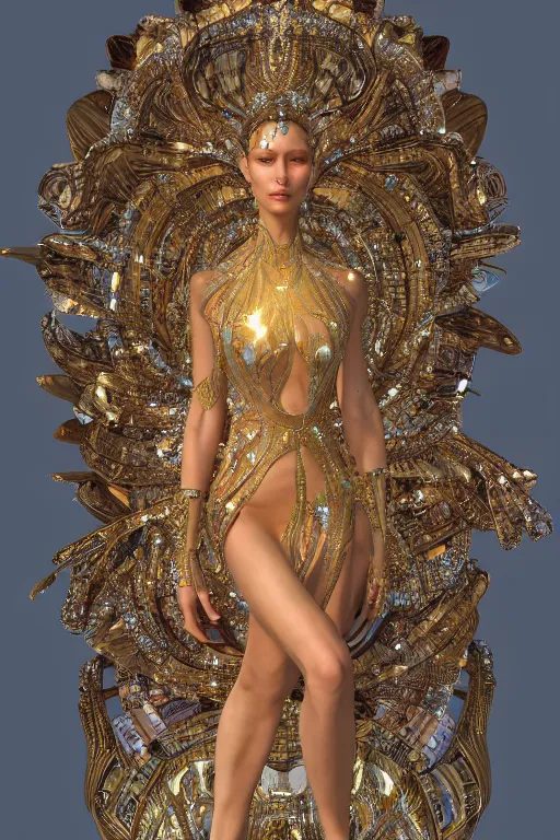 Image similar to a highly detailed metahuman 4 k close up render of an alien goddess bella hadid as nataraja in iris van herpen dress schiaparelli in diamonds swarovski and jewelry in style of alphonse mucha gustav klimt trending on artstation made in unreal engine 4