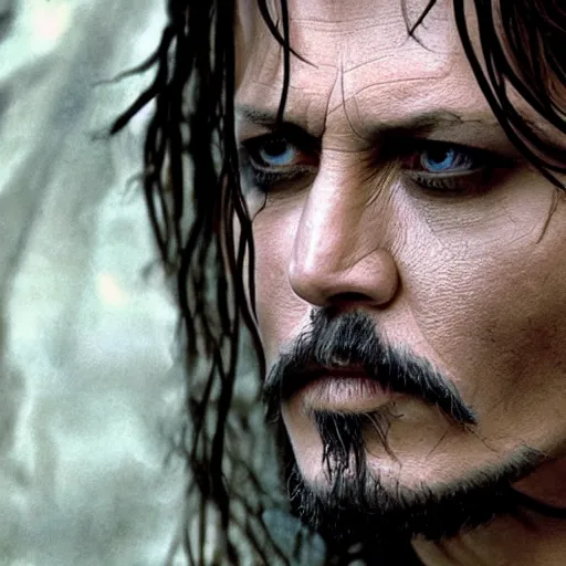 Prompt: symmetry!! portrait of johnny depp starring in the lord of the rings as aragorn, detailed - face!!, wide - angle!!, cinematic, intricate, elegant, highly detailed, film still, nikon, canon eos, zeiss lens, dramatic lighting, sharp - focus!!, photography!!