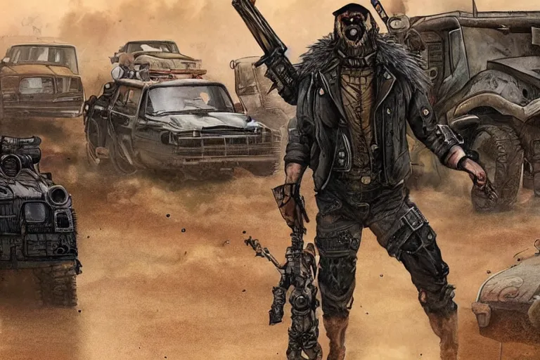 Image similar to a good ol'otter fursona ( from the furry fandom ), heavily armed and armored facing down armageddon in a dark and gritty version from the makers of mad max : fury road. witness me.