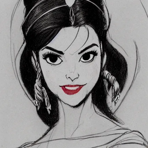 Image similar to milt kahl sketch of victoria justice with done up hair, tendrils and ponytail as princess padme from star wars episode 3