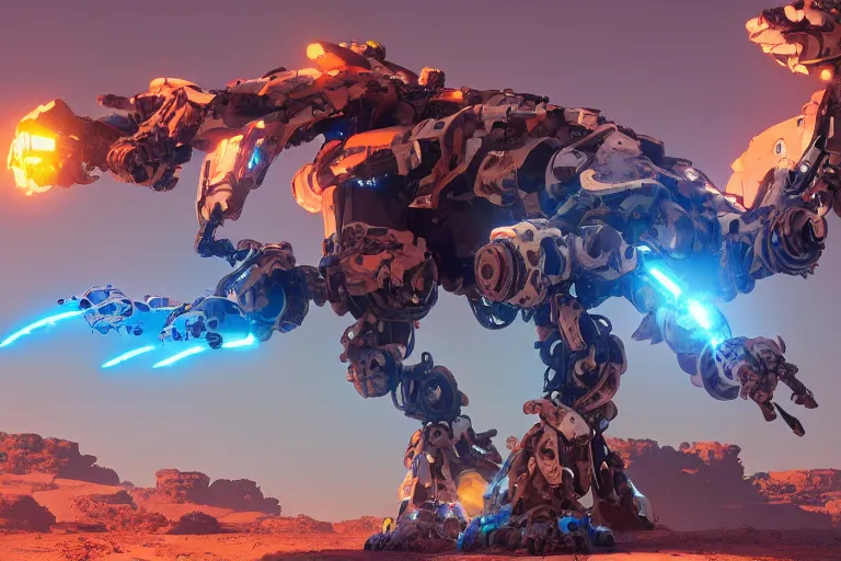 Image similar to shell - walker machine mecha animal beast robot of horizon forbidden west horizon zero dawn bioluminiscence global illumination ray tracing hdr fanart arstation by sung choi and eric pfeiffer and gabriel garza and casper konefal