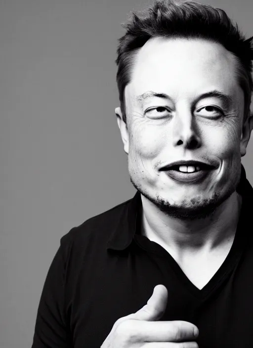 Image similar to A portrait photo of old Elon Musk, high contrast, black and white