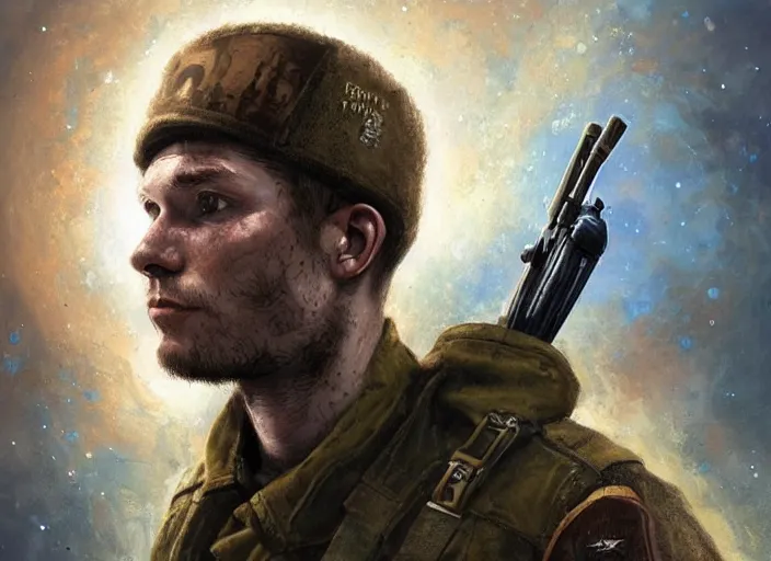 Prompt: tim taylor as a ukrainian resistance fighter against russia, cosmic horror painting, elegant intricate digital painting artstation concept art by mark brooks and brad kunkle detailed