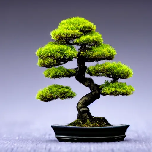 Prompt: a miniature wooden bonsai, photo studio, professional photo, trending on artstation, hdr