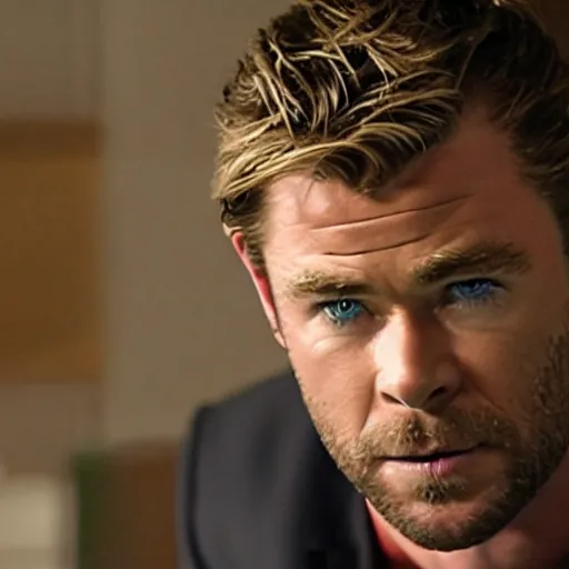 Prompt: a cinematic film still of chris hemsworth in the office show