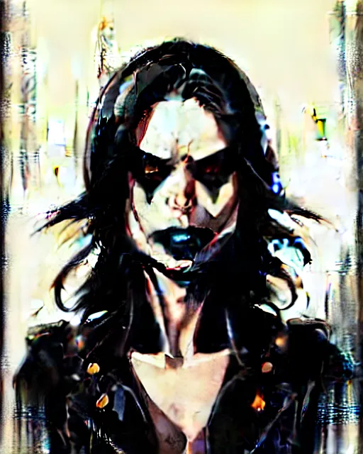 Image similar to rafael albuquerque comic art, peter mohrbacher, phil noto, steve niles, artgerm, pretty willa holland vampire sharp vampire teeth open mouth, symmetrical eyes, black leather jacket, jeans, long black hair