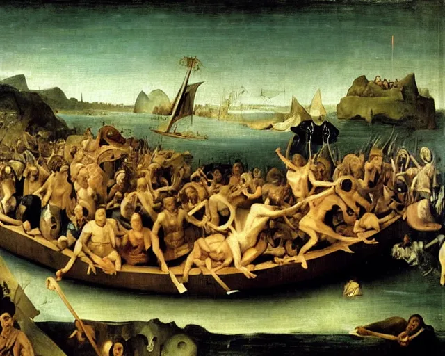 Image similar to The Raft Of Medusa By Thèodore Gèricault painting by Hieronymus Bosch