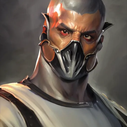 Image similar to greg manchess portrait painting of smoke from mortal kombat as overwatch character, medium shot, asymmetrical, profile picture, organic painting, sunny day, matte painting, bold shapes, hard edges, street art, trending on artstation, by huang guangjian and gil elvgren and jesper ejsing