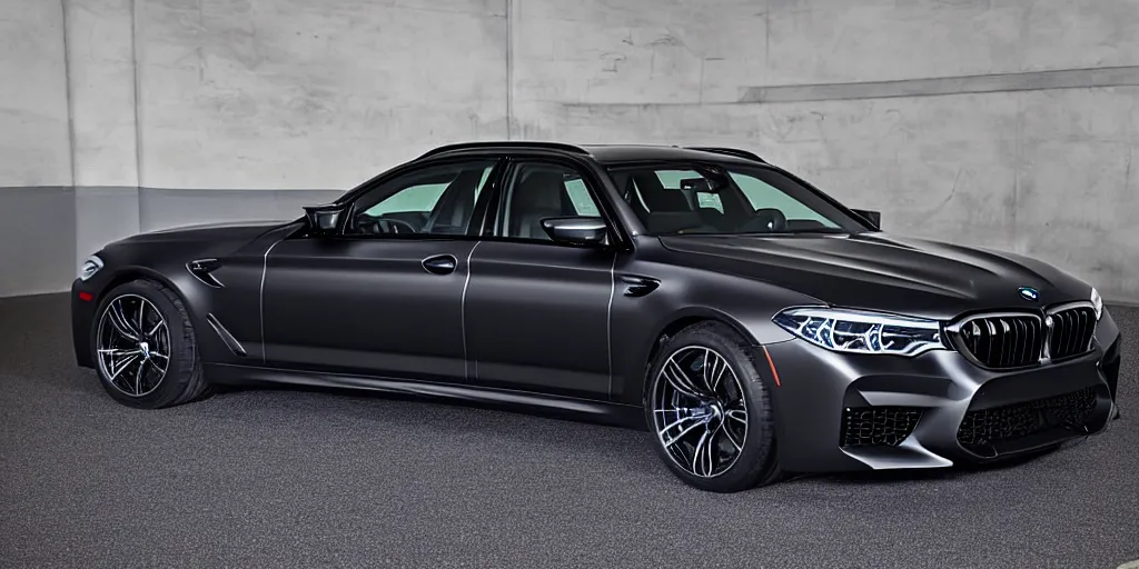 Image similar to “2019 BMW M5 Wagon, very dark metallic grey, ultra realistic, 8k, high detail”