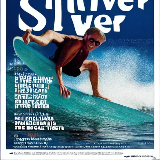 Image similar to stephen hawking catching a wave, cover of surfer magazine, july 2 0 1 1