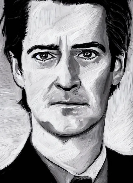 Prompt: portrait of kyle maclachlan as dale cooper by vincent topazio