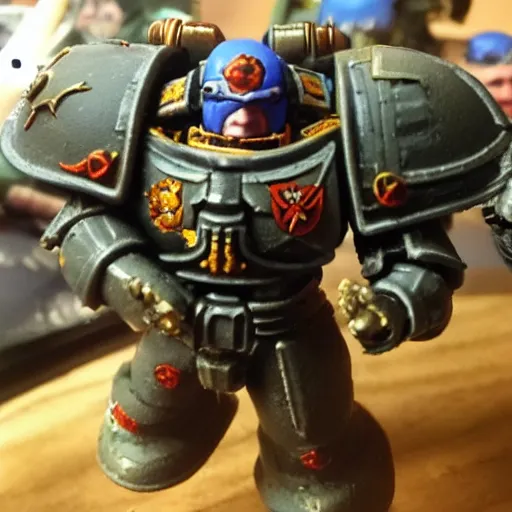 Prompt: Warhammer 40k Space Marine at an Arby's