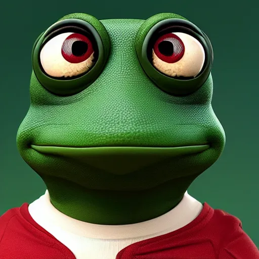 Image similar to a sadge - sad - pepe - the - frog, looking more depressed than usual, quivering lips, fists in the air, sweat flying, cgi render, zbrush, octane, keyshot render