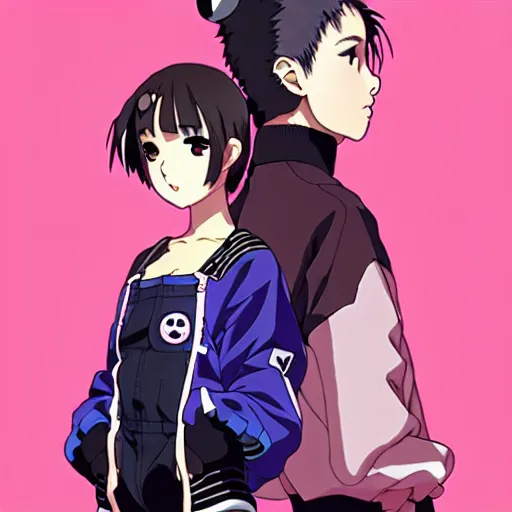 Image similar to a beautiful natalie portman as an anime boy gravure model, wearing oversized mayan bomber jacket and leotard with overalls, bulky poofy bomber jacket with mayan patterns, aztec street fashion, gapmoe yandere grimdark, trending on pixiv fanbox, painted by greg rutkowski makoto shinkai takashi takeuchi studio ghibli, akihiko yoshida