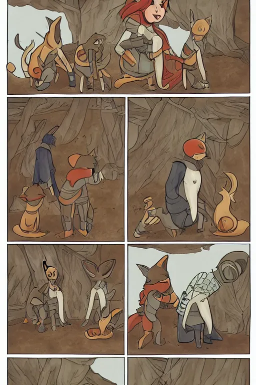 Image similar to a graphic novel comic about medival anthropomorphic foxes, by mike holmes, manga, webcomic, by kawacy