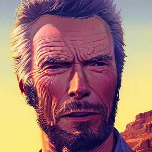 Image similar to highly detailed portrait, clint eastwood of cowboy, in gta v, stephen bliss, unreal engine, fantasy art by greg rutkowski, loish, rhads, ferdinand knab, makoto shinkai and lois van baarle, ilya kuvshinov, rossdraws, tom bagshaw, global illumination, radiant light, detailed and intricate environment