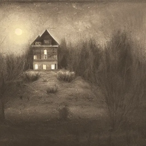 Prompt: a haunted house on a hill at night