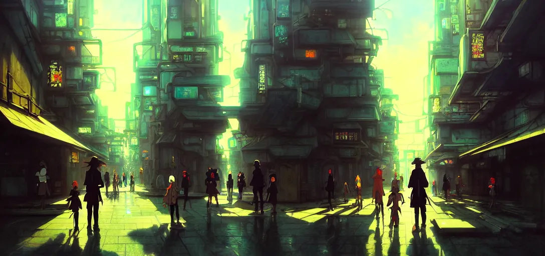 Image similar to baroque oil painting of anime key visual environment concept art of a cyberpunk city, brutalist, dark fantasy, rule of thirds, digital cel shading, fake hidden detail, trending on pixiv fanbox, acrylic palette knife and brush, style of makoto shinkai studio ghibli jamie wyeth james gilleard greg rutkowski