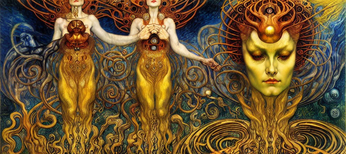 Image similar to Divine Chaos Engine by Karol Bak, Jean Delville, William Blake, Gustav Klimt, and Vincent Van Gogh, symbolist, visionary