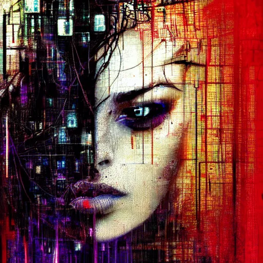 Prompt: portrait of a hooded beautiful women, mysterious, glitch effects over the eyes, shadows, by Guy Denning, by Johannes Itten, by Russ Mills, centered, glitch art, innocent, clear skin, hacking effects, chromatic, cyberpunk, color blocking, digital art, concept art, abstract