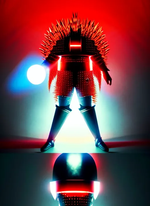 Image similar to a striking cinematic full body manga portrait of a black haired teenager wearing imposing red jagged spiked plate armour and glowing with red energy by hirohiko araki and beeple, fine details, digital art, character concept art, volumetric lighting, cinematic light, photorealistic