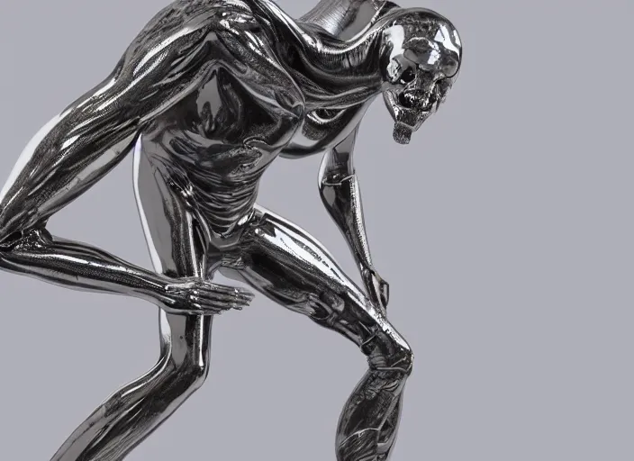 Prompt: stylized shiny polished silver statue full body extra limbs bizarre cosmic horror demonic demon made of marble of slug creature, perfect symmetrical body, perfect symmetrical face, hyper realistic, hyper detailed, by johannen voss, by michelangelo, octane render, blender, 8 k, displayed in pure white studio room