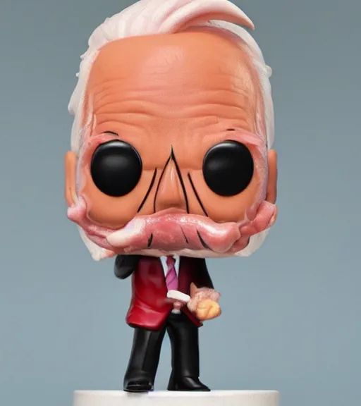 Image similar to funko pop character of joe biden in a bacon suit.