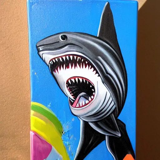 Prompt: Shark Spam Can, painting