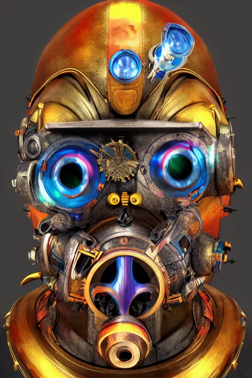 Image similar to colorful vivid steampunk mask minimalist fantasy art robot ninja helmet, global illumination ray tracing hdr fanart arstation by sung choi and eric pfeiffer and gabriel garza and casper konefal