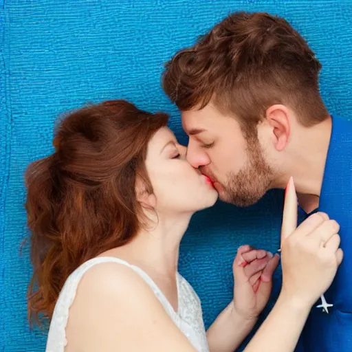 Image similar to the metaphysical holy marriage glue, couple kissing with bright blue glue