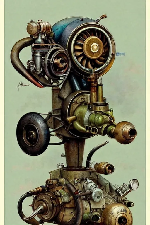 Prompt: (((((1950s rotary airplane engine. muted colors.))))) by Jean-Baptiste Monge !!!!!!!!!!!!!!!!!!!!!!!!!!!