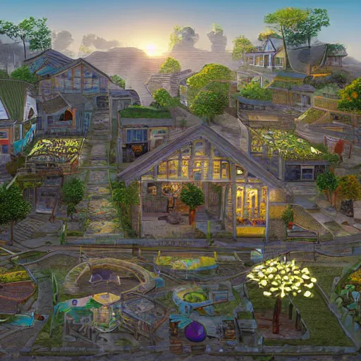 prompthunt: solarpunk cottagecore grape town maze, exquisite