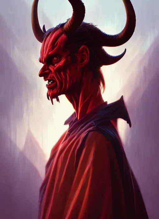 Prompt: a post - minimalism portrait of maniac evil looking devil with very long horns vibrant color scheme, highly detailed, in the style of romanticism, cinematic, artstation, moebius, greg rutkowski