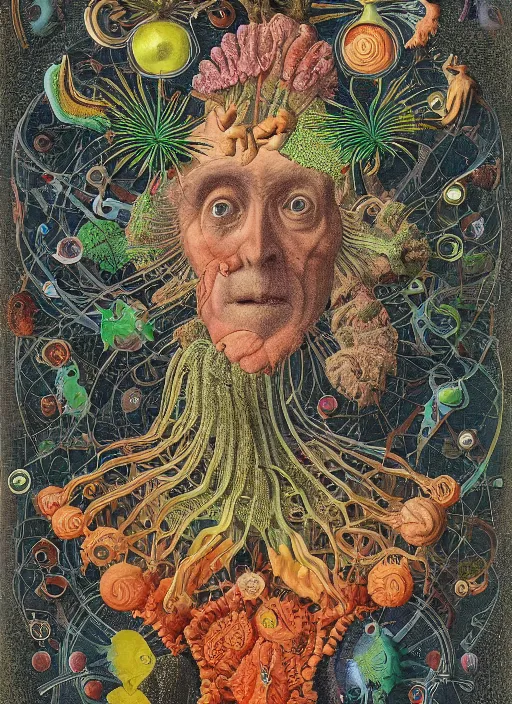 Image similar to a portrait of a school teacher in full colour, in the style of Ernst Haeckel,