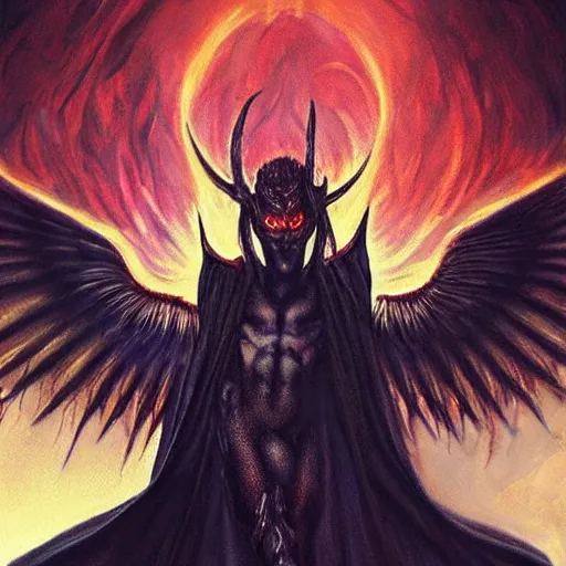 Image similar to “ lucifer the dark prince of hell, hyperrealistic, epic ”