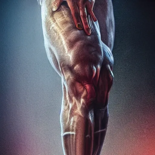 Image similar to “hyperrealistic mixed media high resolution image of athlete injuring their knee, stunning 3d render inspired art by István Sándorfi and Greg Rutkowski and Unreal Engine, perfect symmetry, dim volumetric lighting, 8k octane beautifully detailed render, post-processing, extremely hyper-detailed, intricate, epic composition, highly detailed attributes, highly detailed atmosphere, cinematic lighting, masterpiece, trending on artstation, very very detailed, masterpiece, stunning, flawless structure, lifelike texture, perfection,”