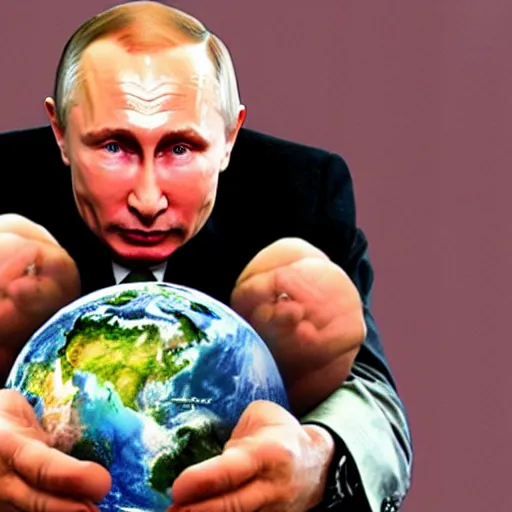 Prompt: putin holding earth in his hands