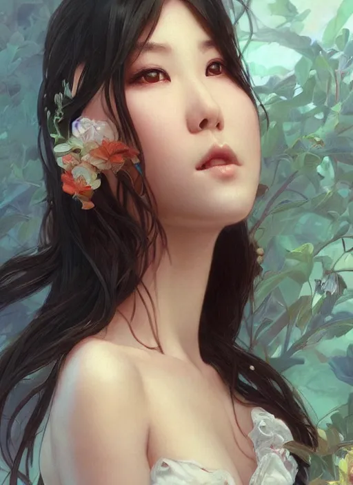 Prompt: realistic illustration, thanks, intricate, elegant, highly detailed, digital painting, artstation, concept art, sexy asian young women, smooth, sharp focus, illustration, art by artgerm and greg rutkowski and alphonse mucha