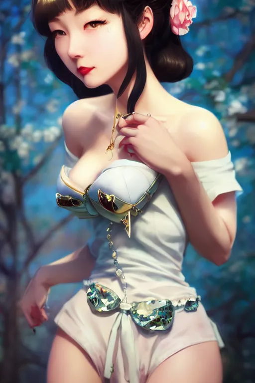 Image similar to a pin up and beautiful fashion charming dreamlke japan girl with lv jewelry, character art, art by artgerm lau and wlop and and ilya kuvshinov and john singer sargent, hyperdetailed, 8 k realistic, symmetrical, frostbite 3 engine, cryengine, dof, trending on artstation, digital art