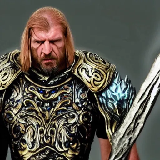 Prompt: triple H cosplaying sotha sil