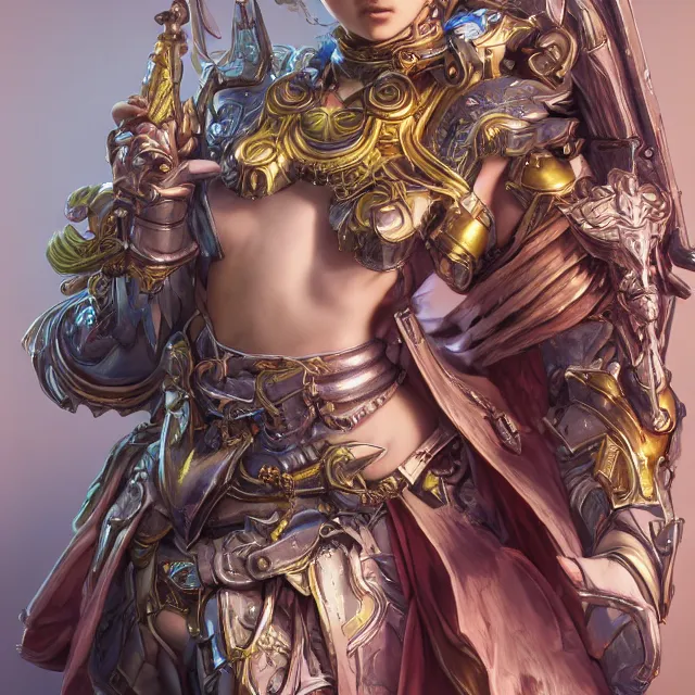 Image similar to studio portrait of lawful good colorful female holy mech paladin as absurdly beautiful, elegant, young sensual gravure idol, ultrafine hyperrealistic detailed face illustration by kim jung gi, irakli nadar, intricate linework, sharp focus, bright colors, matte, octopath traveler, final fantasy, unreal engine highly rendered, global illumination, radiant light, intricate environment