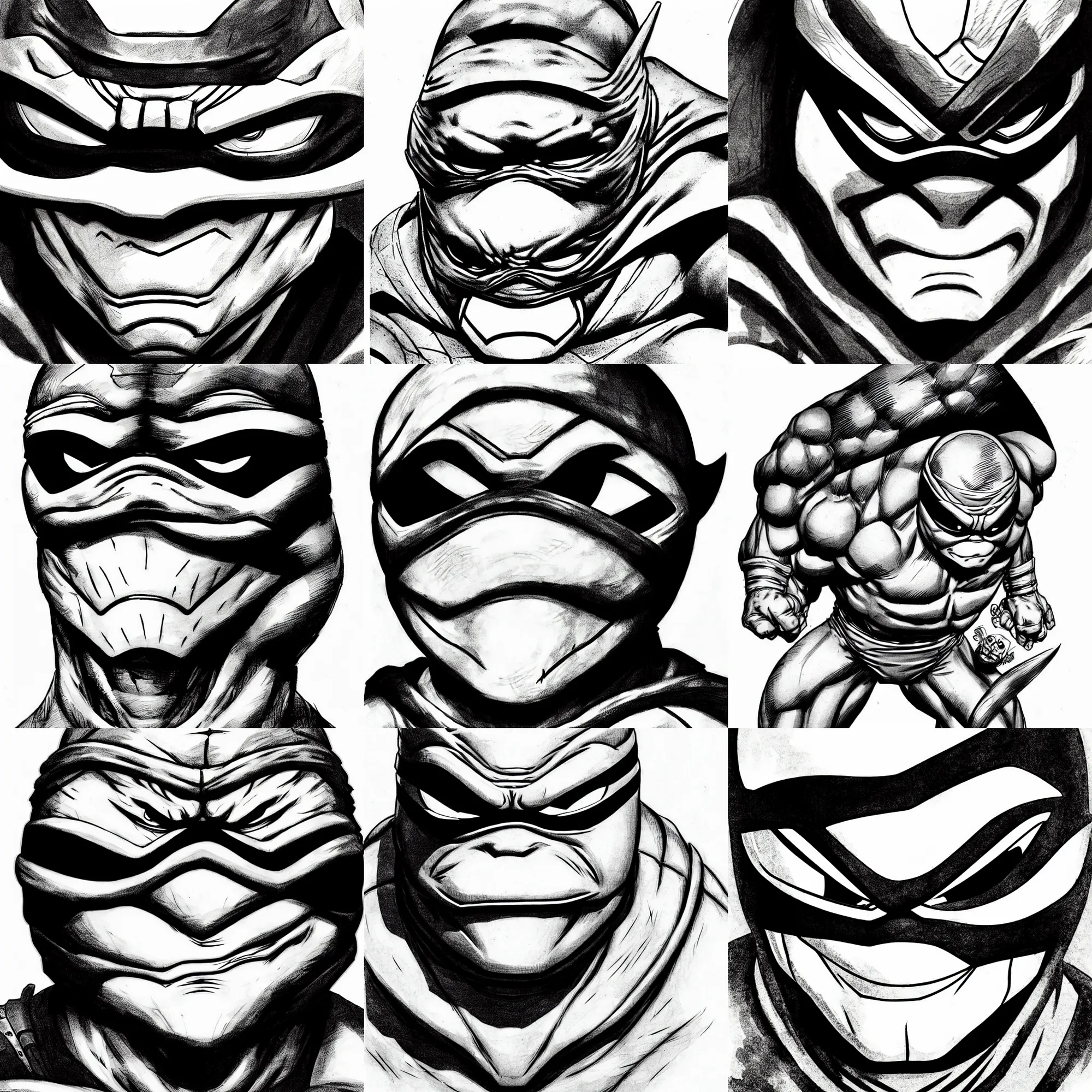 Image similar to anthropomorphic wide head ninja turtle!!! jim lee!!! face macro shot!!! flat! ink sketch grayscale by jim lee close up in the style of jim lee, ninja! battle rugged hulk turtle animal superhero by jim lee