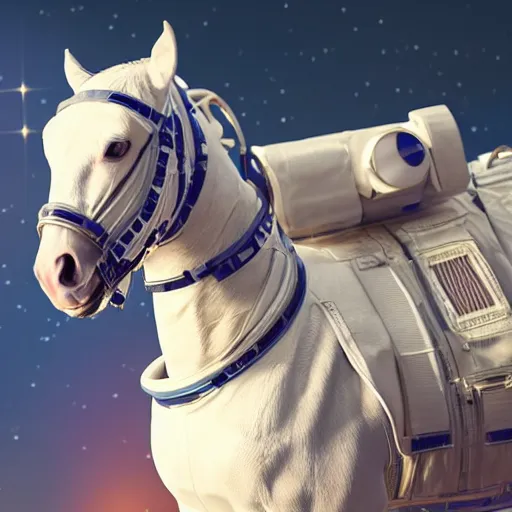 Image similar to horse wearing a space suit floating in outer space, highly detailed, stars in the background, nasa picture, 4 k, octane render, highly realistic photograph