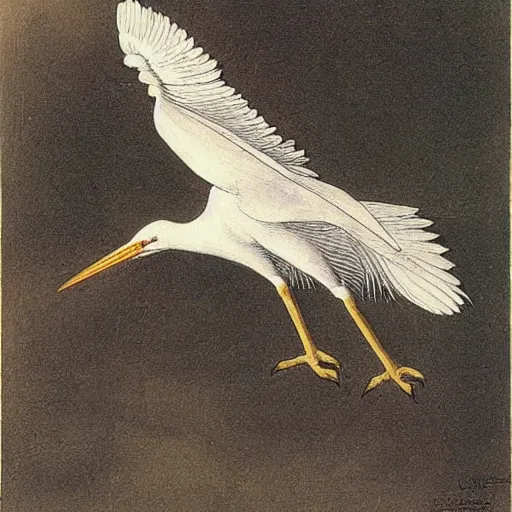 Prompt: a flying egret, by albrecht-durer