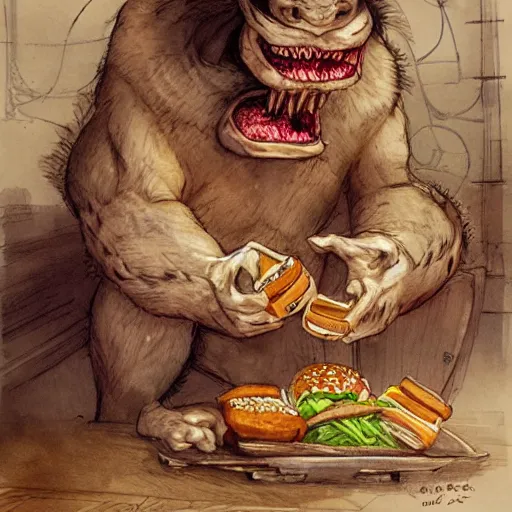 Image similar to fast food monster, by jean - baptiste monge