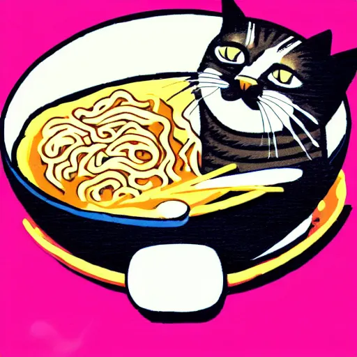 Prompt: cat eating a bowl of ramen noodles logo